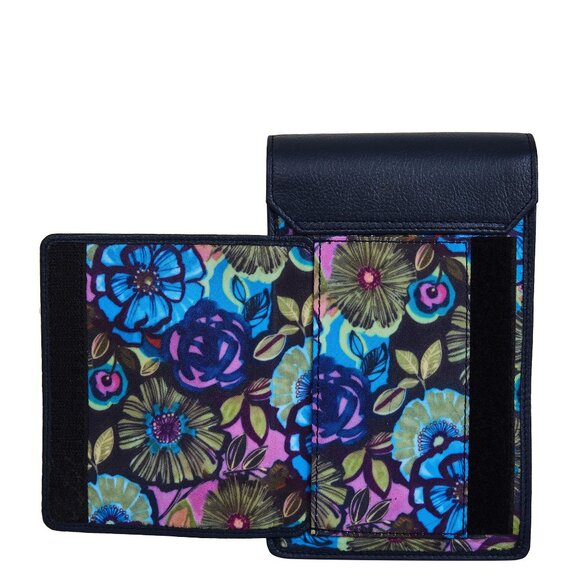 Sishka Ladies Blue Printed Nylon & Leather Trim Crossbody Sling Phone Wallet - Picture 7 of 9
